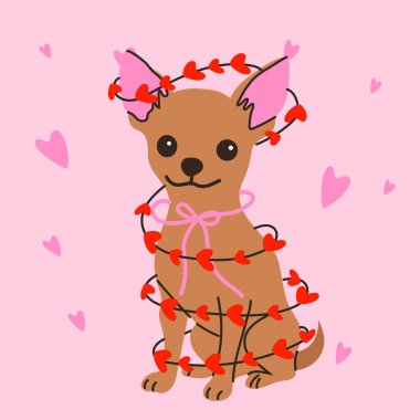 Aşk ve papyona sarılmış neşeli bir köpek.