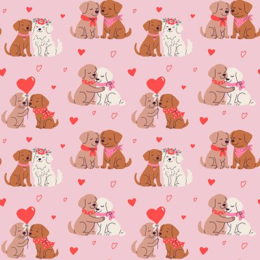 Sevimli Sevgililer Günü Köpek Şablonu Kalpli ve Köpekli