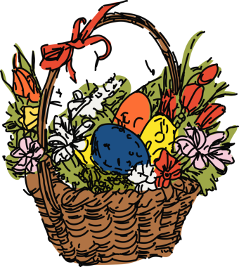 Bahar Paskalya Sepeti Boyalı Yumurtalar ve Çiçekler