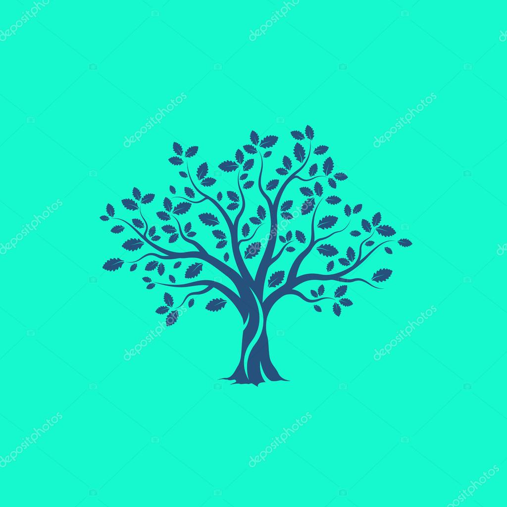 Beautiful tree silhouette on green background. Infographic modern vector sign. Premium quality illustration logo design concept.