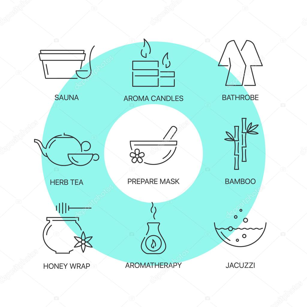 Spa thin line icons set. Exceptional elegant linear logo concept.  Exclusive outline sign vector illustration.