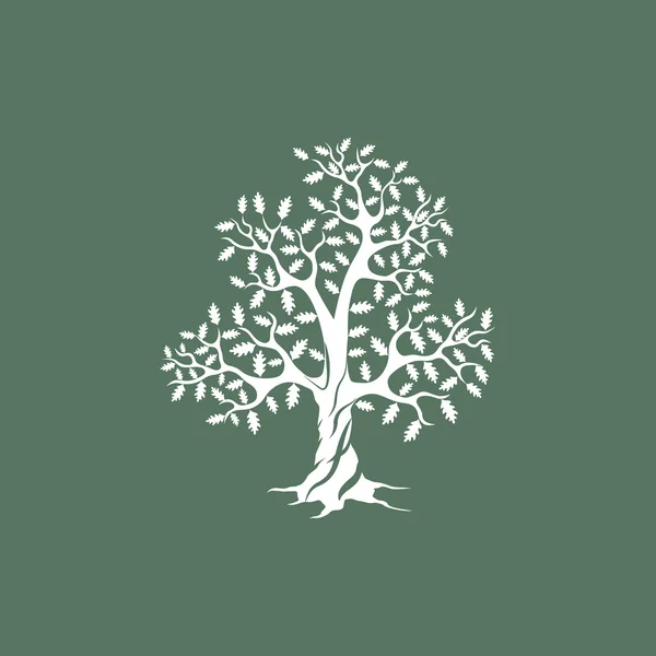 yeşil zemin üzerine beyaz meşe ağacı siluet