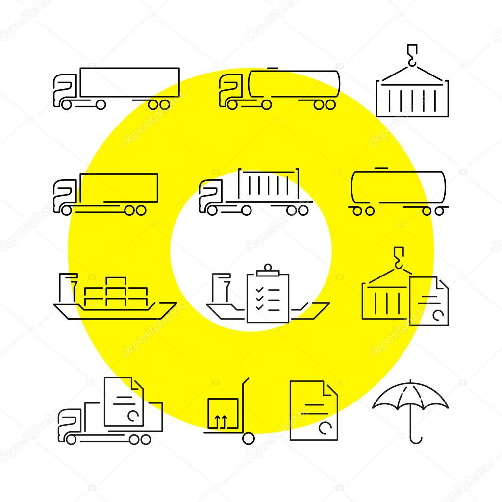Logistics thin line icons set. Exceptional elegant linear logo concept.  Exclusive outline sign vector illustration.