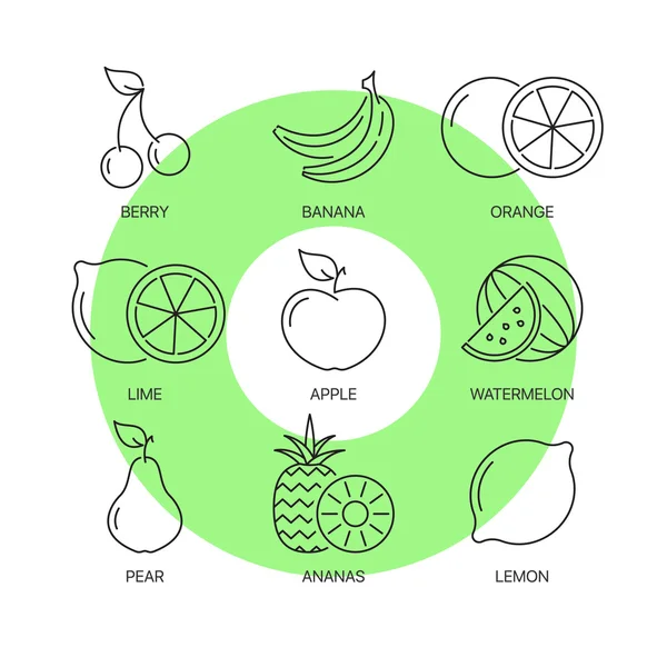 Ekologisk frukt tunn linje ikoner set — Stock vektor