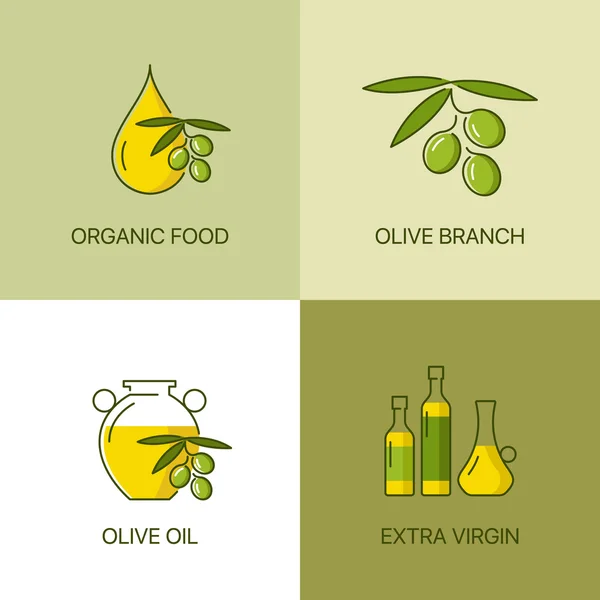 Olive biologique ligne mince couleur logo concept — Image vectorielle