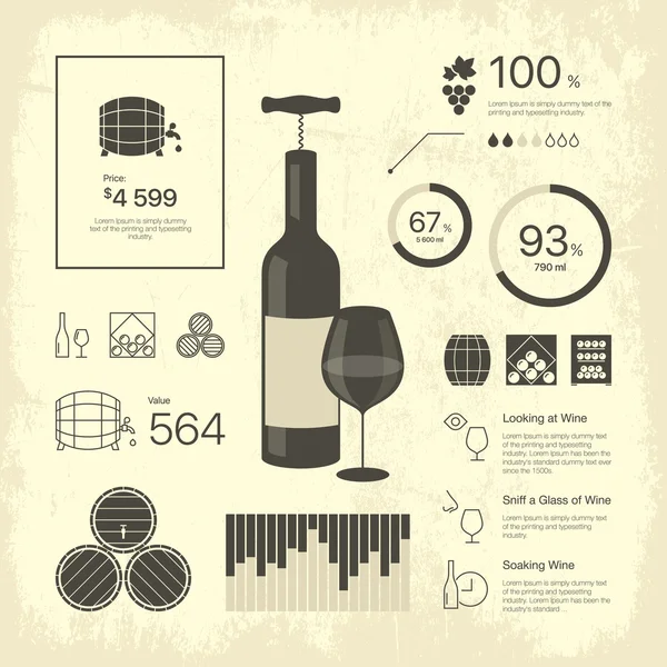 얇은 라인 빈티지 와인 infographic — 스톡 벡터