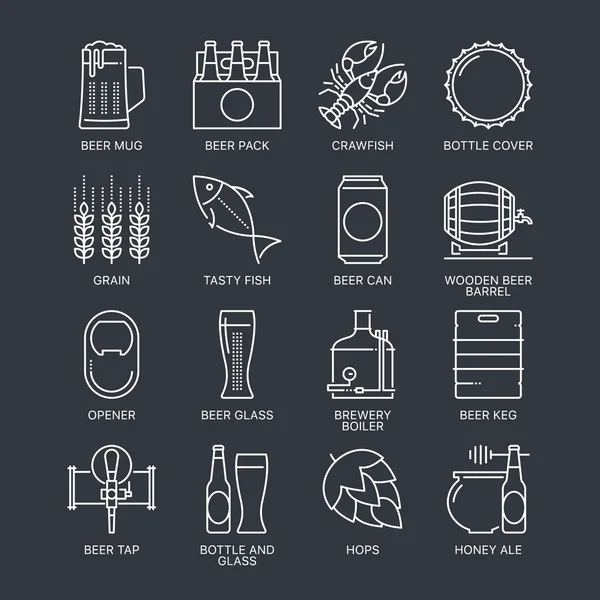 İnce çizgi bira logo kavramı. Web grafik doğrusal Icons set. 