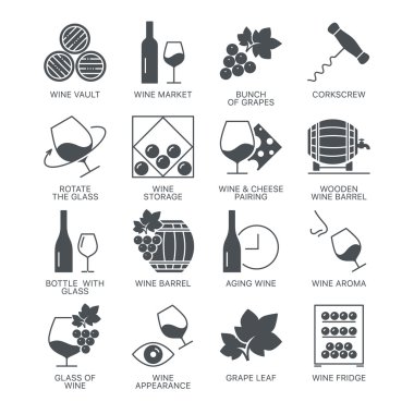 Beyaz arka plan üzerinde izole şarap Icons set