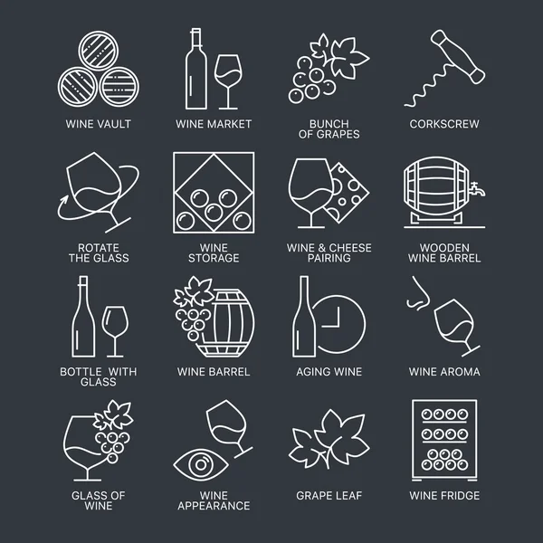 koyu arka plan üzerinde izole şarap Icons set