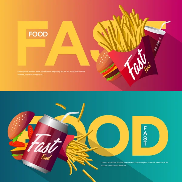Fastfood creatieve poster ontwerpset — Stockvector