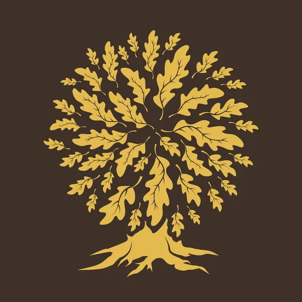 Beautiful oak tree silhouette isolated on brown background. — Stock Vector