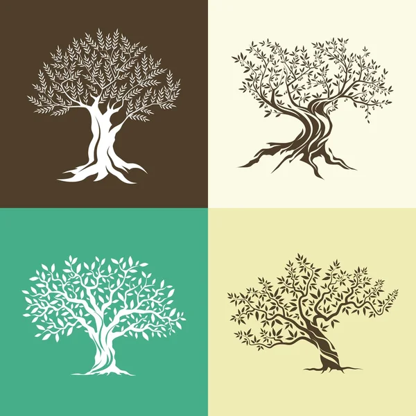Olive trees silhouette isolated icon set. — Stock Vector