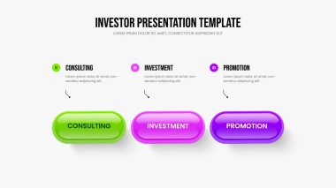 Finansal Profil 3 Seçenek Bilgisel Sunum Tasarımı. Kurumsal Planlama Üç Element Diyagramı Kaydırma Düzeni. Ürün Büyüme Çerçeve Şablonu Vektör İllüstrasyonu.