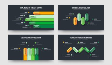 Finansal Görselleştirme 54 Adım Bilgi Kaydırma Şablonu Paketi. Piyasa Büyümesi Beş Dört Element Diyagram Slayt Gösterisi Vektör Çizimi.