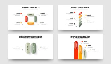 Satış Performansı 4523 Seçenek Tanıtım Şablonu Ayarlandı. Proje Stratejisi 4-5-2-3 Adım Diyagramı Slayt Tasarım Vektörü Çizim Paketi.