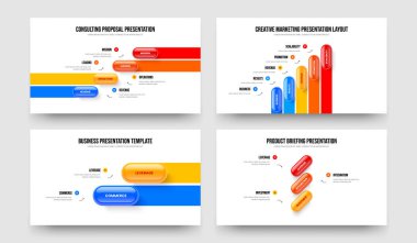 Modern Analiz Dört Beş İki Üç Adım Diyagram Sunum Şablonu Vektör İllüzyon Kümesi. İş Raporu 4523 Seçenek Slayt Gösterisi Düzeni Paketi.