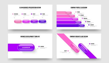 Danışmanlık Geliştirme 4512 Element Infographic Slayt Gösterisi Tasarım Paketi. İş Planı 4-5-1-2 Adım Diyagramı Kaydırma Düzeni Vektör Resimleri Koleksiyonu.