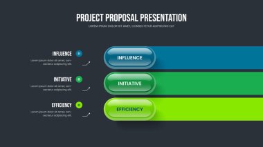 Project Report Three Step Infographic Frame Template. Advertising Profile 3 Element Diagram Slide Design. Marketing Planning Presentation Layout Vector Illustration.