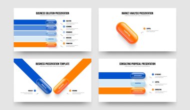 Sales Solution Five One Two Three Option Diagram Slideshow Design Vector Illustration Bundle. Corporate Portfolio 5 1 2 3 Element Infographic Slide Template Set.
