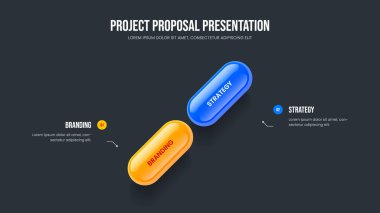 Digital Launch Two Element Infographic Frame Layout. Modern Visualization 2 Step Diagram Slideshow Template. Market Campaign Presentation Design Vector Illustration.