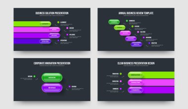 Consulting Planning 4 5 2 3 Option Diagram Presentation Template Bundle. Modern Innovation Four Five Two Three Step Infographic Slideshow Layout Vector Illustration Set.