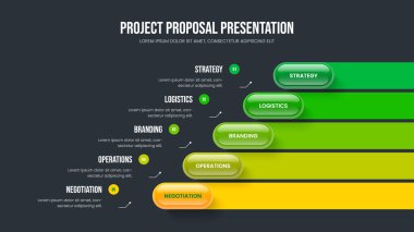 Modern Forecast Slideshow Design Vector Illustration. Digital Solution 5 Step Infographic Presentation Layout. Financial Report Five Element Diagram Frame Template.