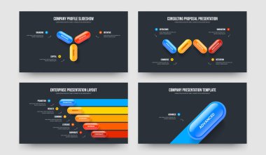 Şirket Fırlatma 3-4-5-1 Seçenek Slayt Düzeni Vektör İllüstrasyon Koleksiyonu. Büyüme Danışmanlığı 3451 Adım Diyagramı Şablonu Ayarla.