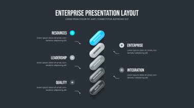 Yaratıcı Yenilik Slayt Gösterisi Tasarım Vektörü İllüstrasyonu. Piyasa Fırlatma Beş Element Diyagramı Kayma Düzeni. Ürün Raporu 5 Adım Bilgi Şablonu.
