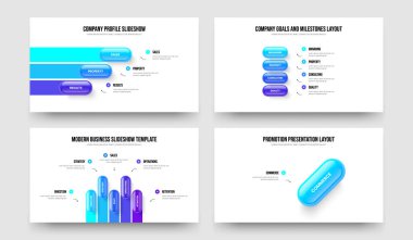 Creative Plan Three Four Five One Option Infographic Frame Layout Vector Illustration Set. Marketing Launch 3 4 5 1 Element Diagram Slideshow Template Bundle.
