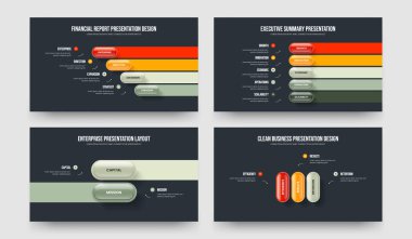 Görsel Rapor 4-5-2-3 Basamaklı Bilgi Sunumu Tasarım Vektör İllüstrasyon Koleksiyonu. Yatırımcı Analizi 4523 Seçenek Kaydırma Şablonu Paketi.