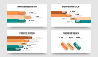 Atılgan 'ın Teklifi 3-4-5 Basamaklı Slayt Gösterisi Şablon Vektör Resimleri Paketi. Servis Analizi 345 Element Diyagramı Slayt Düzeni Koleksiyonu.