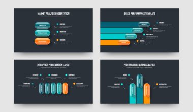 Digital Introduction Three Four Five Option Infographic Frame Layout Vector Illustration Set. Business Insight 3 4 5 Step Diagram Presentation Design Collection.