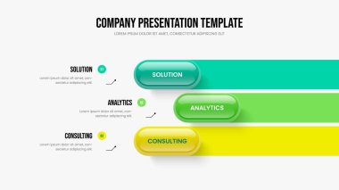 Advertising Visualization 3 Option Diagram Slideshow Template. Business Forecast Three Element Infographic Slide Design. Company Performance Presentation Layout Vector Illustration.