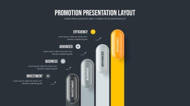 Marketing Strategy 4 Element Infographic Slide Design. Creative Report Four Option Diagram Frame Layout. Market Innovation Presentation Template Vector Illustration.