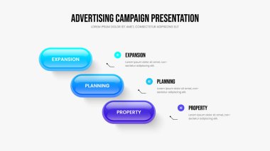 Investor Overview 3 Option Infographic Frame Layout. Digital Portfolio Slideshow Design Vector Illustration. Modern Performance Three Step Diagram Presentation Template.