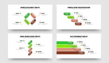 Investor Growth Four Step Diagram Frame Design Vector Illustration Set. Consulting Insight 4 Element Infographic Presentation Layout Bundle.