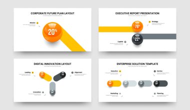 Basit Rapor 1-2-3-4 Seçenek Diyagram Kaydırma Şablonu Çizim Paketi. Servis Planlama 1234 Element Grafik Slayt Gösterisi Yerleşimi Koleksiyonu.