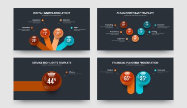 Sales Growth 4 5 1 2 Step Graph Presentation Layout Set. Minimalist Overview Four Five One Two Option Infographic Frame Template Vector Illustration Collection.