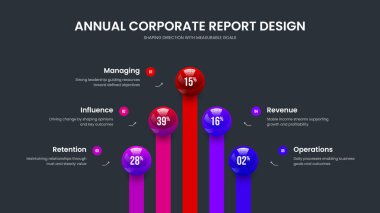 Professional Development Slide Template Vector Illustration. Sales Introduction 5 Step Diagram Presentation Layout. Digital Launch Five Element Infographic Slideshow Design.