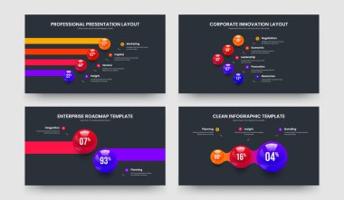 Basit Teklif 4523 Element Diyagramı Kaydırma Şablonu Paketi. Finansal Portföy Dört Beş İki Üç Seçenek Çizelgesi Sunum Düzeni Vektör İllüstrasyon Koleksiyonu.