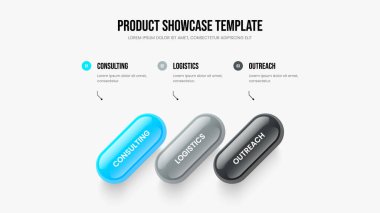 Piyasa Raporu Üç Element Bilgi Kaydırma Düzeni. Danışmanlık İcadı 3 Seçenek Diyagram Slayt Gösterisi Tasarımı. Yaratıcı Geliştirme Sunum Şablonu Vektör İllüstrasyonu.