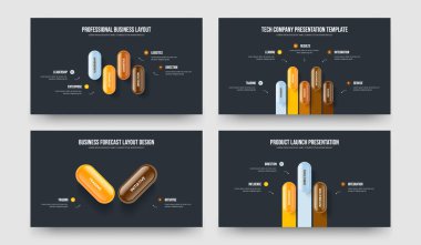 İş İcatları 4-5-2-3 Seçenek Bilgi Şablonu Vektör İllüstrasyon Paketi. Piyasa Performansı 4523 Adım Diyagramı Sunum Düzeni.