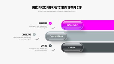 Digital Profile Frame Design Vector Illustration. Product Plan Three Element Diagram Slide Template. Business Introduction 3 Step Infographic Presentation Layout.