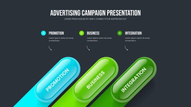 Profesyonel Performans Üç Element Bilgi Şablonu. Finansal Görsel Görüntü Kaydırma Tasarım Vektörü İllüstrasyonu. Görsel Strateji 3 Seçenek Diyagramı Sunum Düzeni.