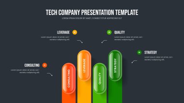 Business Innovation Slide Layout Vector Illustration. Visual Performance Four Option Diagram Slideshow Design. Financial Analysis 4 Element Infographic Presentation Template.