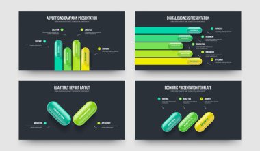 Yaratıcı Analiz 4523 Element Infographic Slayt Gösterisi Düzeni Paketi. Pazar Şovu 4-5-2-3 Seçenek Diyagramı Sunum Tasarım Vektörü Çizimi.