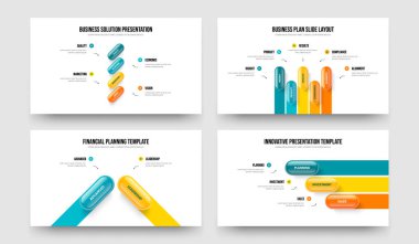 Consulting Growth Four Five Two Three Element Diagram Slideshow Design Vector Illustration Set. Digital Showcase 4 5 2 3 Option Infographic Presentation Template Collection.