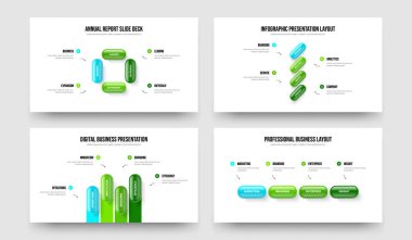 Pazarlama Portföyü 4 Seçenek Bilgi Çerçeve Tasarımı Seti. Satışlar Görselleştirme Dört Element Diyagramı Kaydırma Şablonu Vektör Resimleme Koleksiyonu.