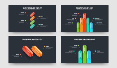 Business Insight 4 5 2 3 Element Diagram Frame Template Bundle. Investor Solution Four Five Two Three Option Infographic Slide Design Vector Illustration Collection.