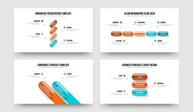 Business Strategy Four Five Two Three Option Infographic Presentation Layout Vector Illustration Collection. Marketing Plan 4 5 2 3 Element Diagram Slide Template Bundle.